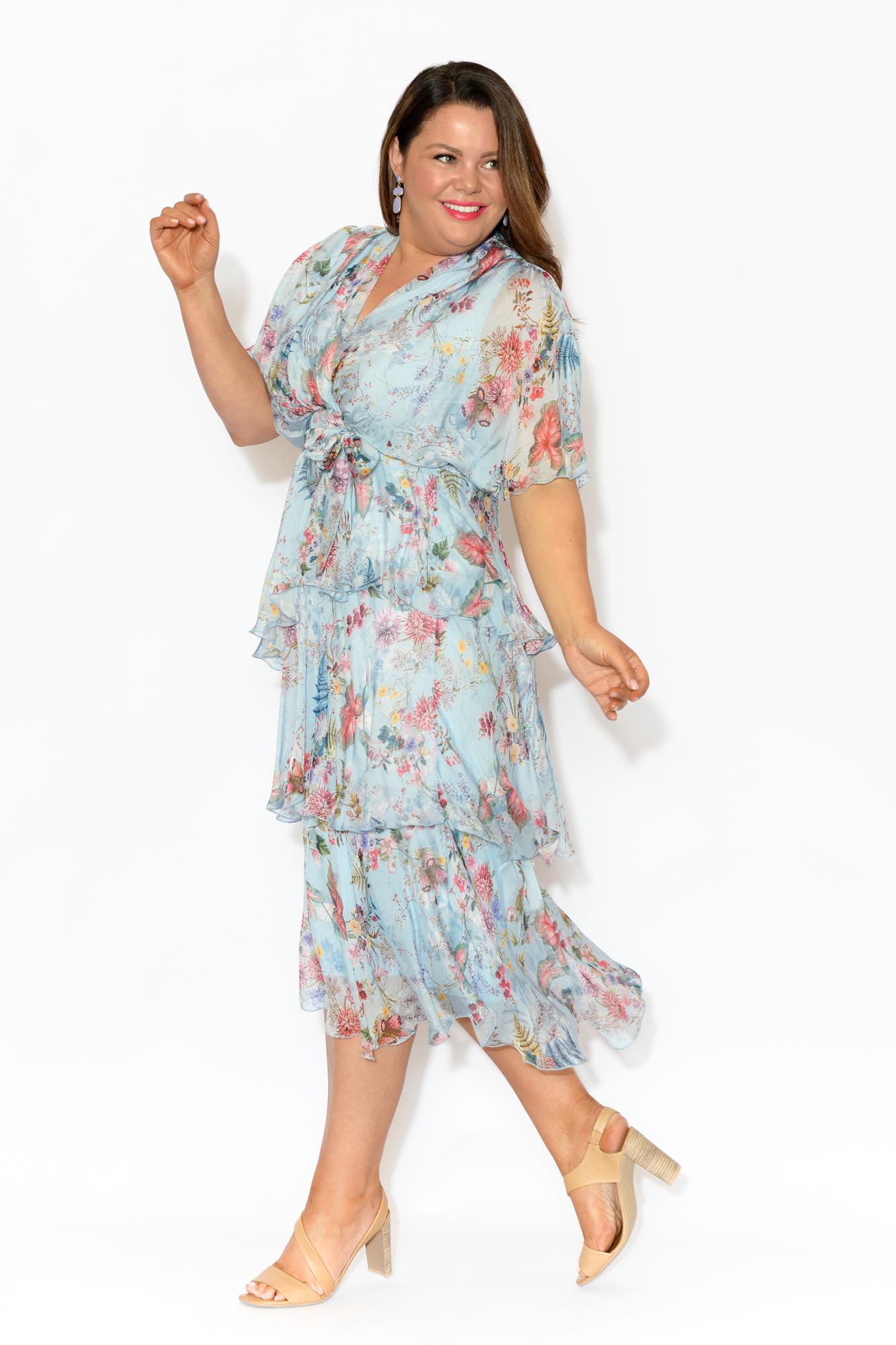 Natalie Blue Floral Silk Layer Dress ...